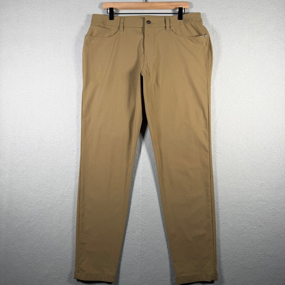 Lululemon Commission Pant Slim Warpstreme Khaki Tan Mens 34 LM5AQSS.0